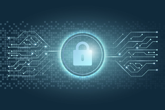 Blue padlock icon computer security system vector